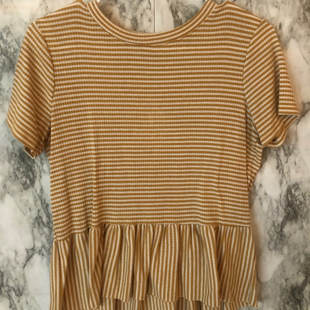 forever 21 yellow and white striped peplum top